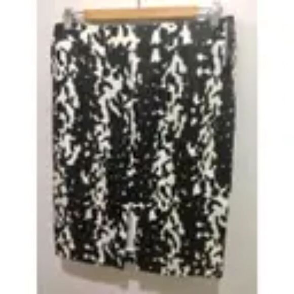 HOBBS Silk & Wool Blend Monochrome Print Pencil Skirt w POCKETS US 8 or UK 12 - Picture 2 of 6